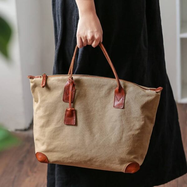 Eny Cotton Canvas Tote bag With  Vegetable Tanned Leather Trim - Image 3