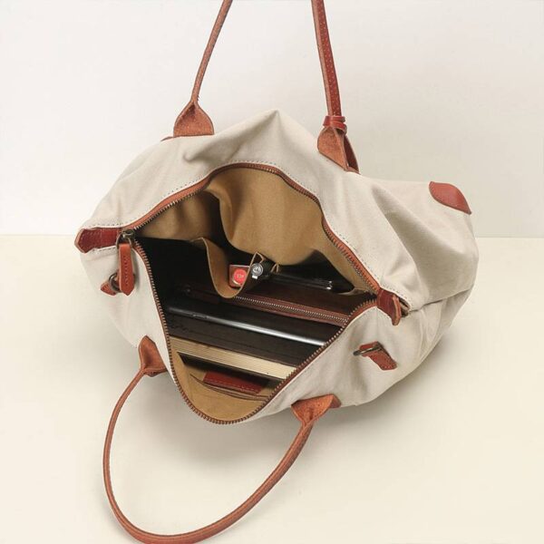 Eny Cotton Canvas Tote bag With  Vegetable Tanned Leather Trim - Image 10