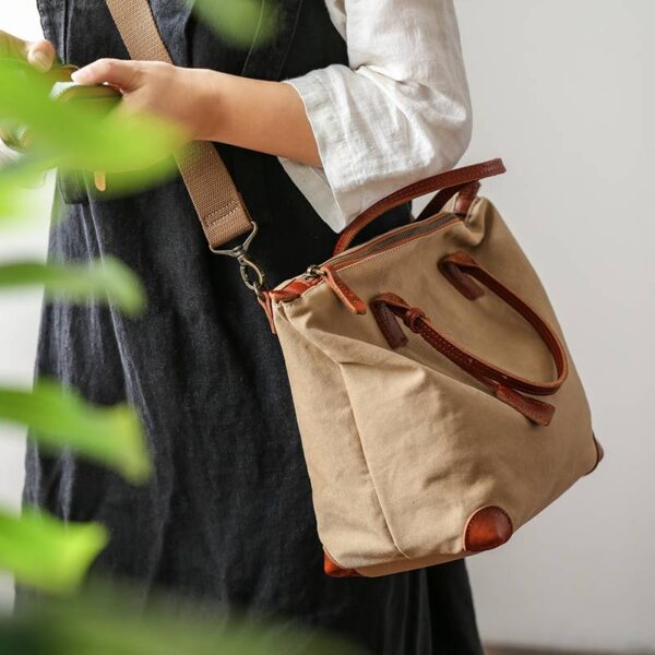 Eny Cotton Canvas Tote bag With  Vegetable Tanned Leather Trim - Image 2
