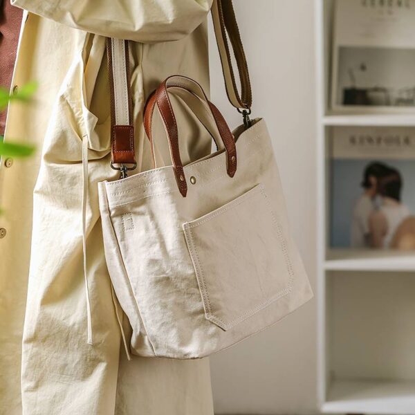 Eny Cotton Canvas Tote bag With  Vegetable Tanned Leather Trim - Image 4