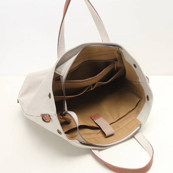 Kiyo Cotton Canvas Tote bag With Vegetable Tanned Leather Trim - Image 8