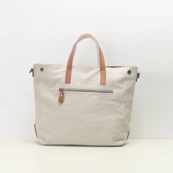 Kiyo Cotton Canvas Tote bag With Vegetable Tanned Leather Trim - Image 6