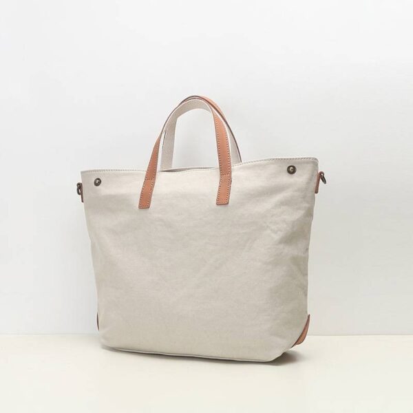 Kiyo Cotton Canvas Tote bag With Vegetable Tanned Leather Trim - Image 7
