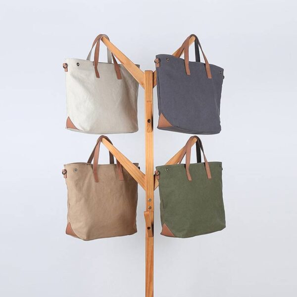 Kiyo Cotton Canvas Tote bag With Vegetable Tanned Leather Trim - Image 5