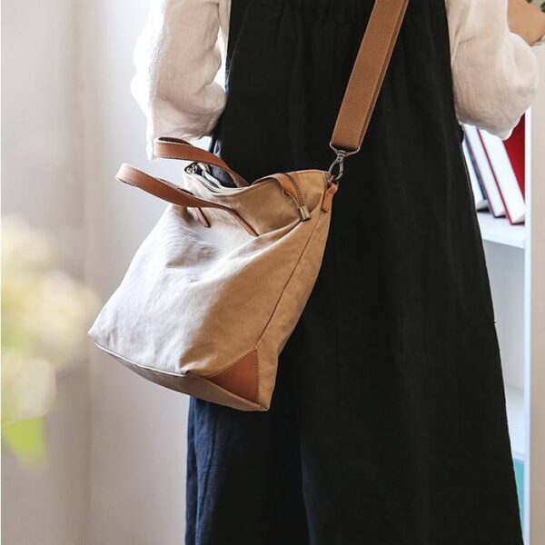Kiyo Cotton Canvas Tote bag With Vegetable Tanned Leather Trim - Image 2