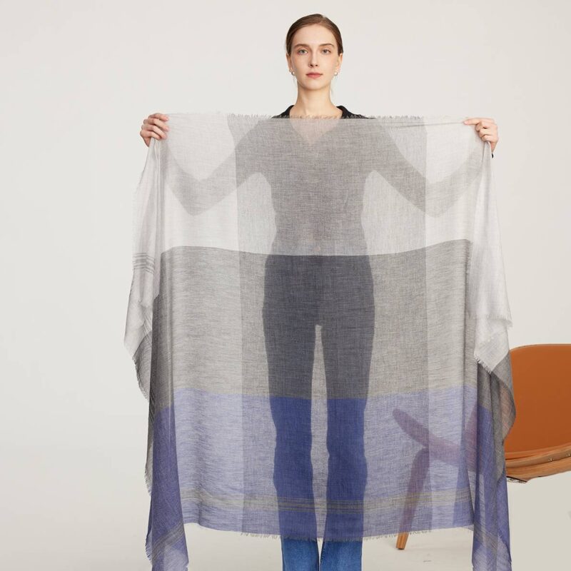 Dia Color Blocked Featherlight Cashmere Scarf Wrap - Image 2