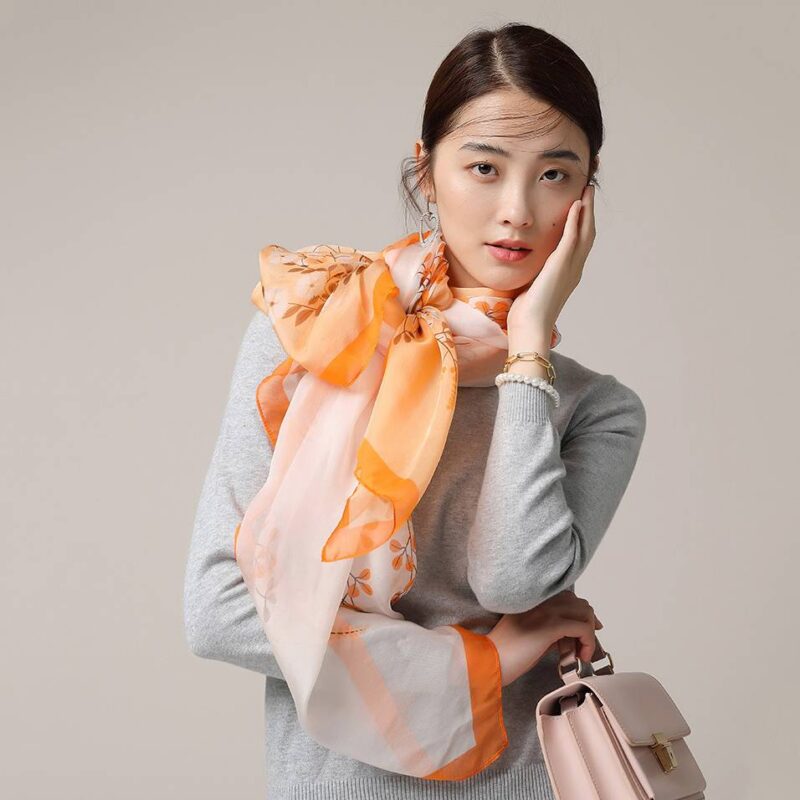 Elvan Ultra Light Floral Print Large Silk Scarf Wrap - Image 3