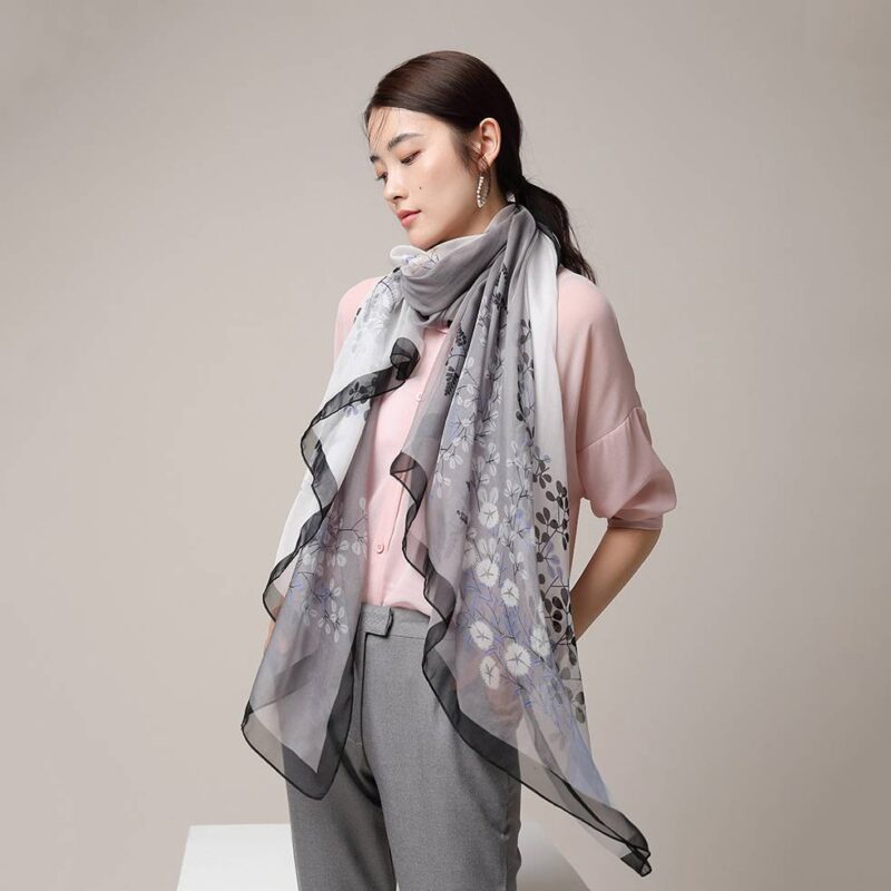 Elvan Ultra Light Floral Print Large Silk Scarf Wrap - Image 6