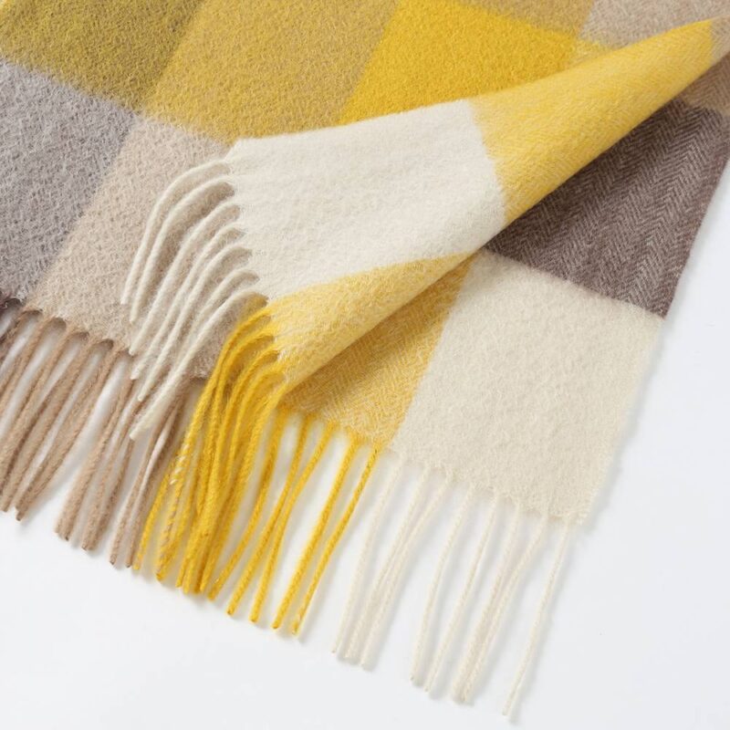 Eva Pure Cashmere Checked Tasseled Scarf - Yellow - Image 5