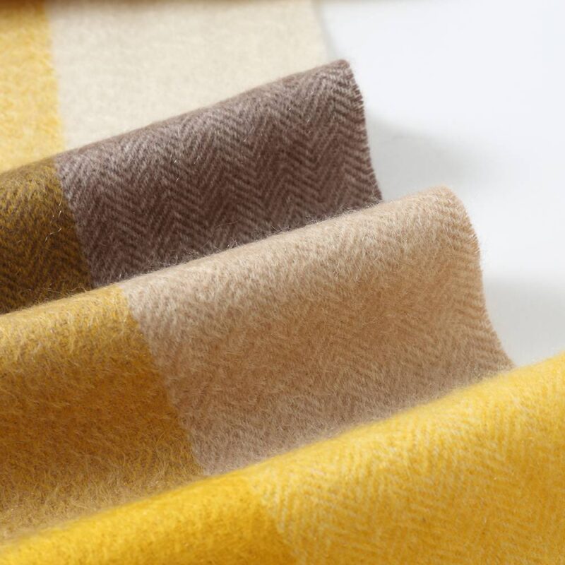 Eva Pure Cashmere Checked Tasseled Scarf - Yellow - Image 7