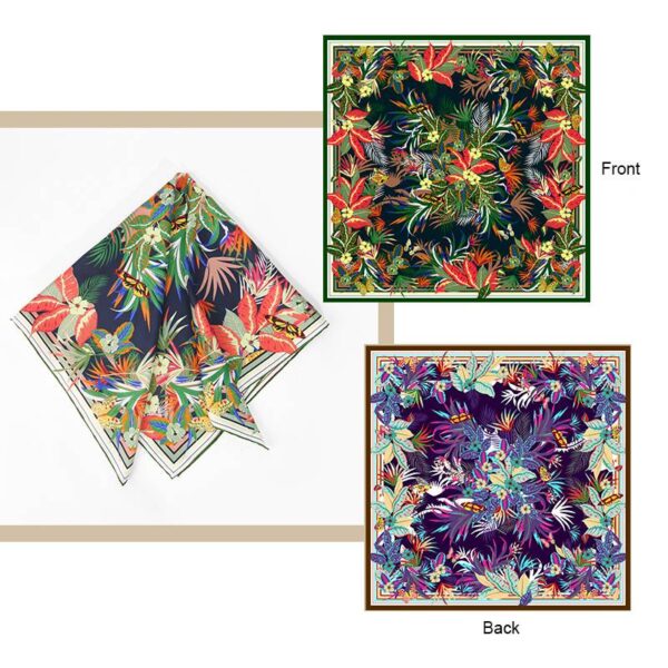 Adia Two-side FLoral Print Large Square Silk Scarf Wrap - Image 4