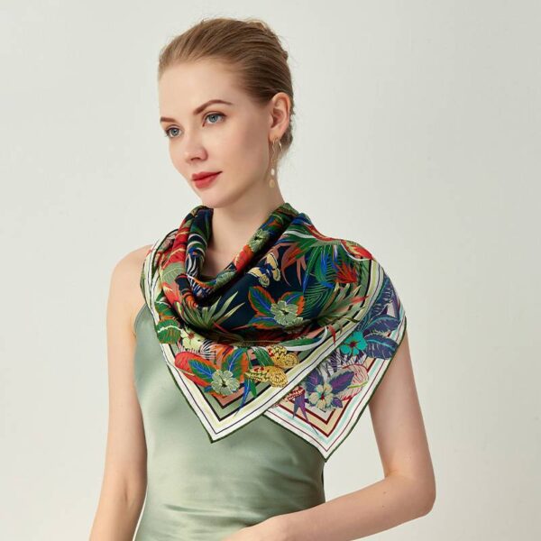 Adia Two-side FLoral Print Large Square Silk Scarf Wrap - Image 2