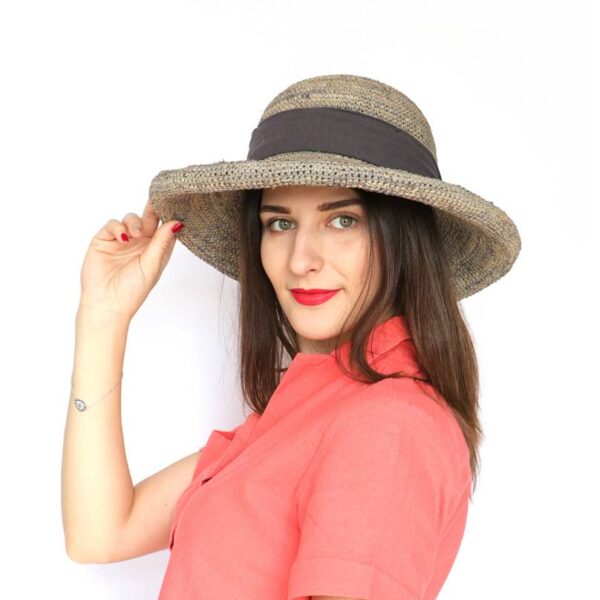 Crette Raffia Crochet Cloche Hat With Rolled Brim - Image 2