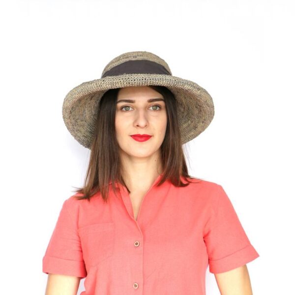 Crette Raffia Crochet Cloche Hat With Rolled Brim - Image 3