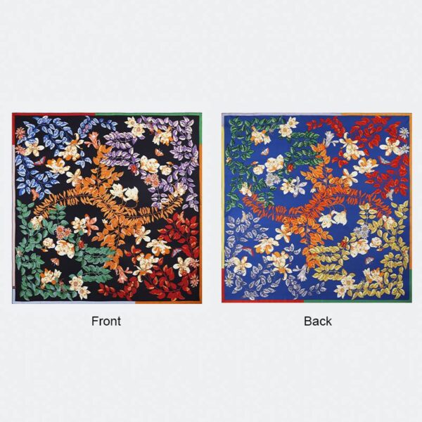 Muni Two-side FLoral Print Large Square Silk Scarf Wrap - Image 3