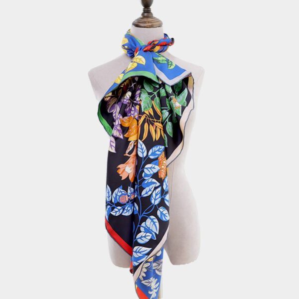 Muni Two-side FLoral Print Large Square Silk Scarf Wrap - Image 5