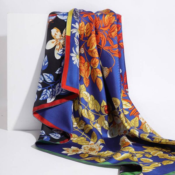 Muni Two-side FLoral Print Large Square Silk Scarf Wrap - Image 6