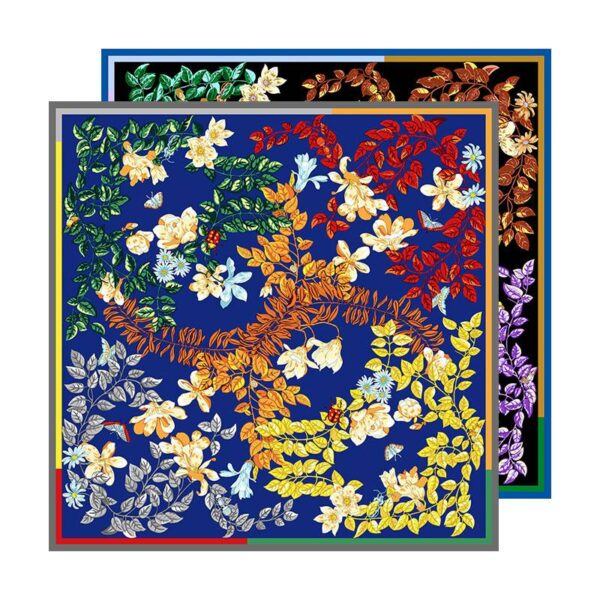 Muni Two-side FLoral Print Large Square Silk Scarf Wrap - Image 4