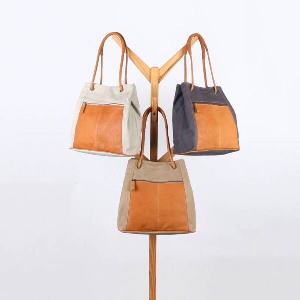 Amita Cotton Canvas Tote bag With Vegetable Tanned Leather Trim – Bild 3