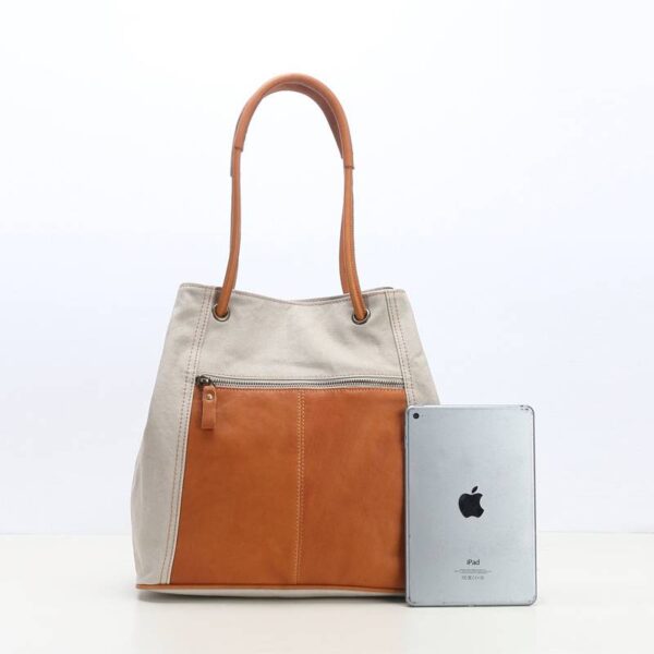 Amita Cotton Canvas Tote bag With Vegetable Tanned Leather Trim – Bild 2
