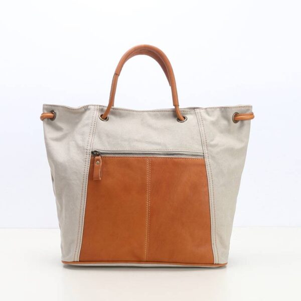 Amita Cotton Canvas Tote bag With Vegetable Tanned Leather Trim – Bild 6