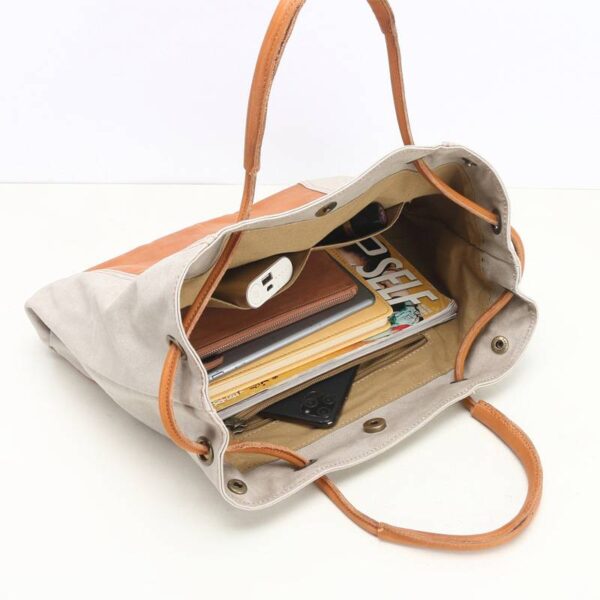 Amita Cotton Canvas Tote bag With Vegetable Tanned Leather Trim – Bild 7