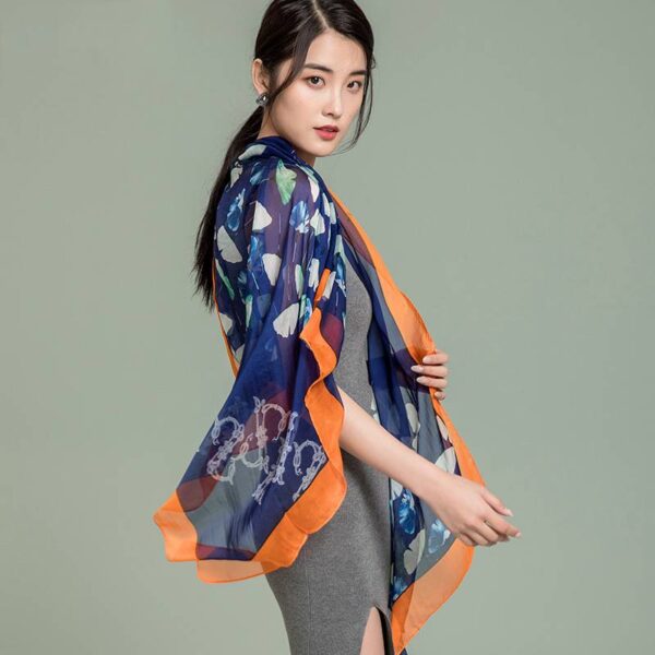 Aara Ultra Light Floral Large Silk Scarf Wrap - Image 3