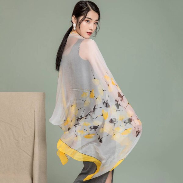 Aara Ultra Light Floral Large Silk Scarf Wrap - Image 5