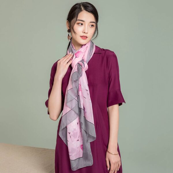 Aara Ultra Light Floral Large Silk Scarf Wrap - Image 4