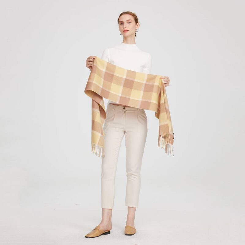 Mirel Pure Cashmere Check Tasseled Scarf - Light Yellow - Image 2
