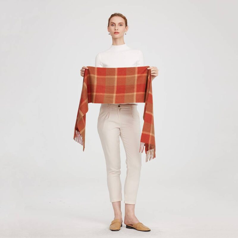 Mirel Pure Cashmere Check Tasseled Scarf - Chili Red - Image 2