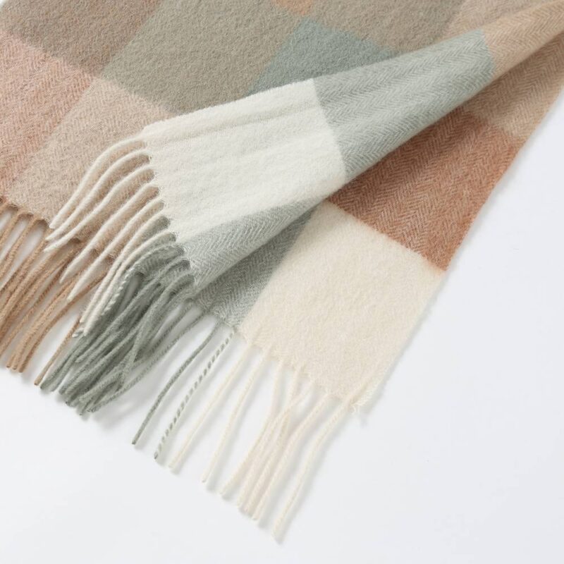 Eva Pure Cashmere Checked Tasseled Scarf - Laurel Green - Image 7