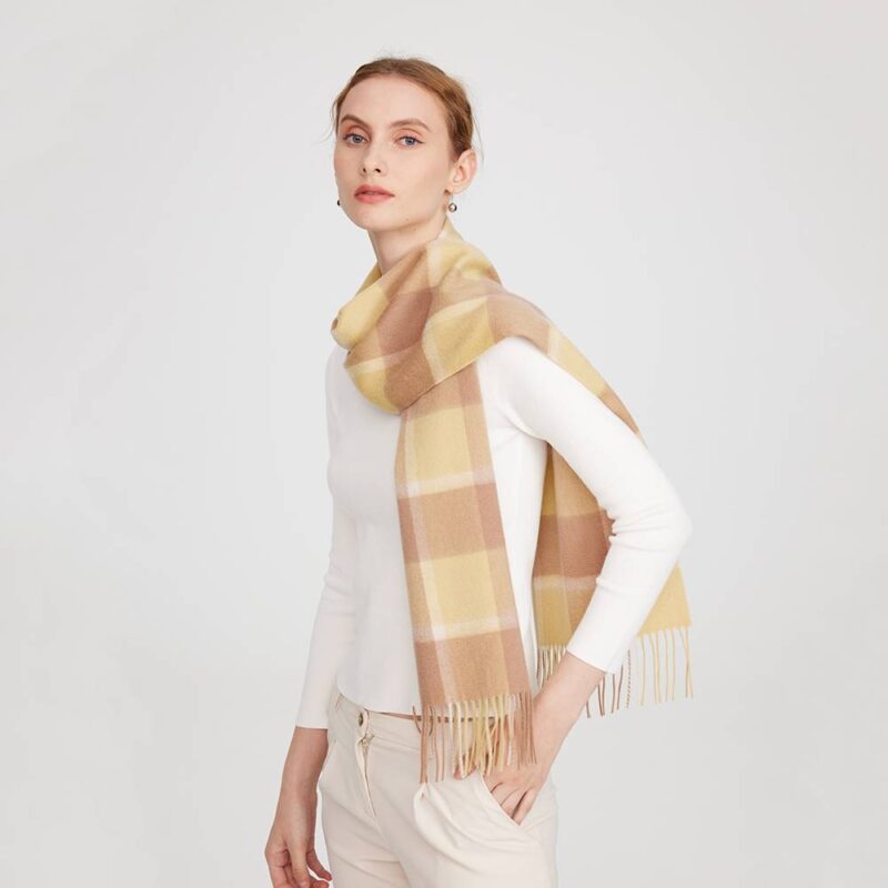 Mirel Pure Cashmere Check Tasseled Scarf - Light Yellow - Image 3