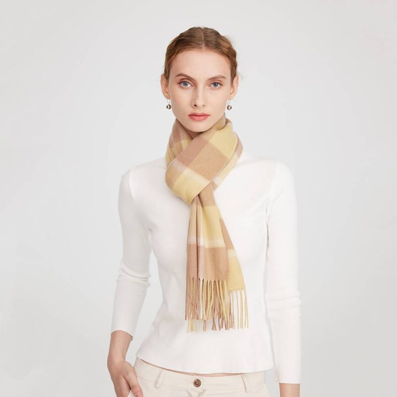 Mirel Pure Cashmere Check Tasseled Scarf - Light Yellow - Image 4