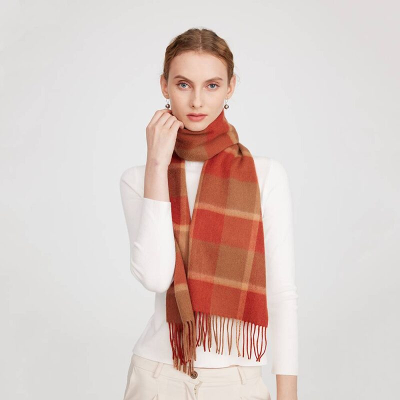 Mirel Pure Cashmere Check Tasseled Scarf - Chili Red - Image 3