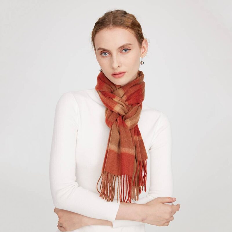 Mirel Pure Cashmere Check Tasseled Scarf - Chili Red - Image 4