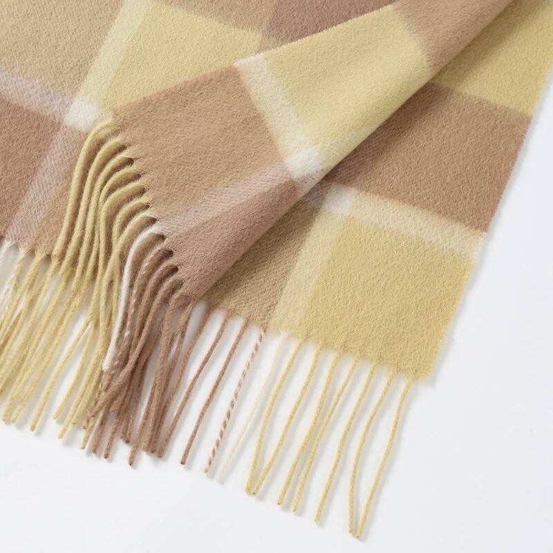 Mirel Pure Cashmere Check Tasseled Scarf - Light Yellow - Image 7