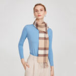 Yona Pure Cashmere Check Tasseled Scarf - Brown
