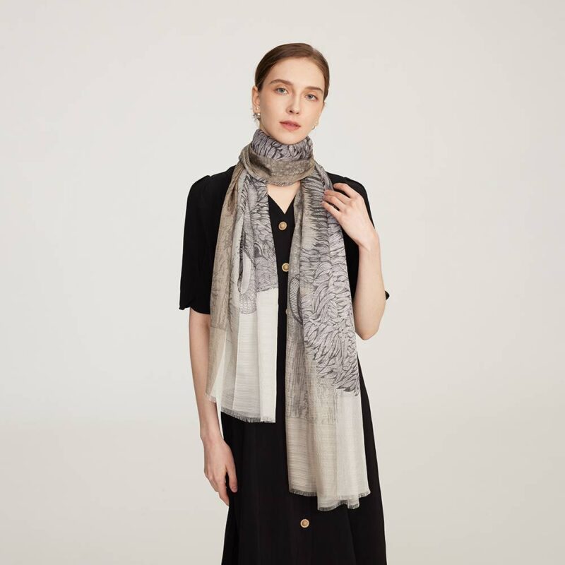 Avia Buffalo Fringed Silk Scarf Wrap - Image 4