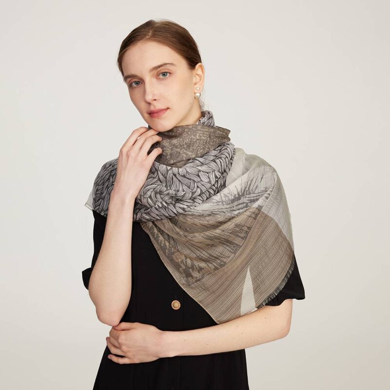 Avia Buffalo Fringed Silk Scarf Wrap - Image 3
