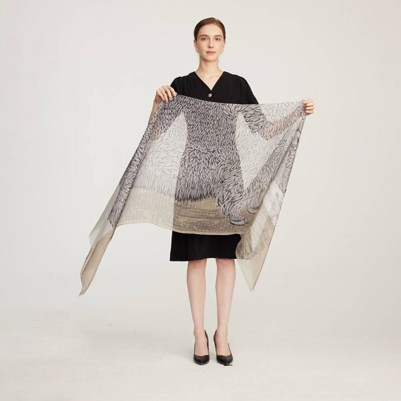 Avia Buffalo Fringed Silk Scarf Wrap - Image 2