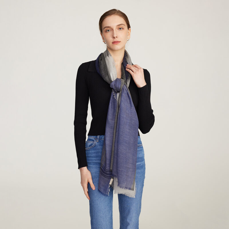 Dia Color Blocked Featherlight Cashmere Scarf Wrap - Image 4