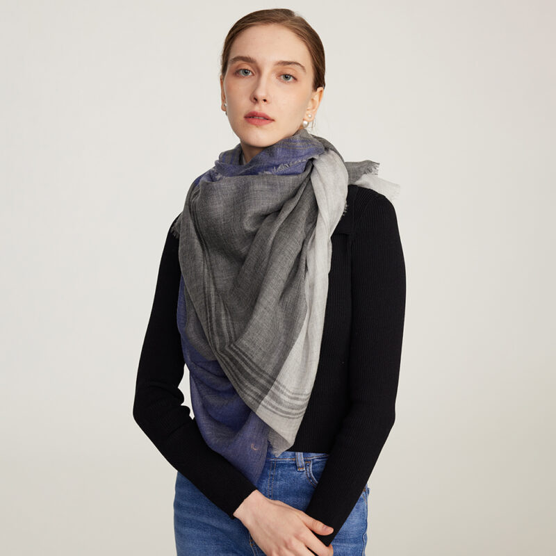 Dia Color Blocked Featherlight Cashmere Scarf Wrap - Image 3