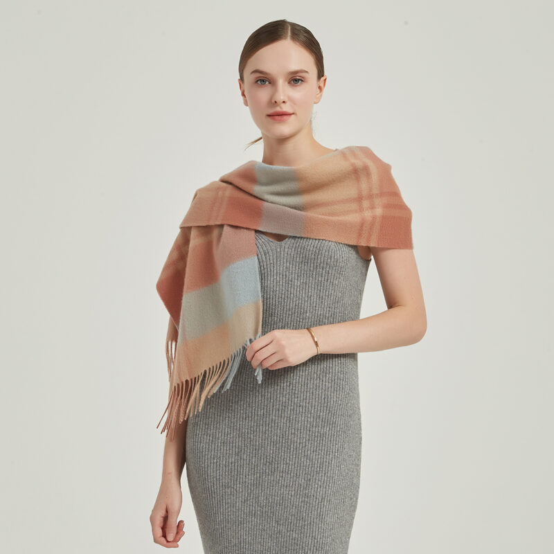 Ember Check Cashmere Scarf - Light Red - Image 4