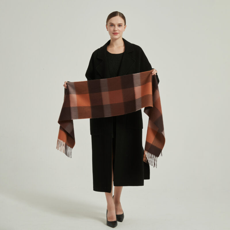 Zoya Check Cashmere Scarf - Tangerine - Image 2