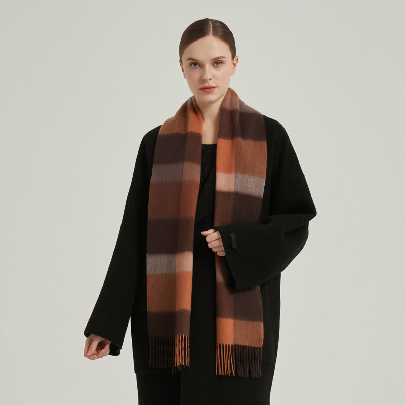 Zoya Check Cashmere Scarf - Tangerine - Image 3