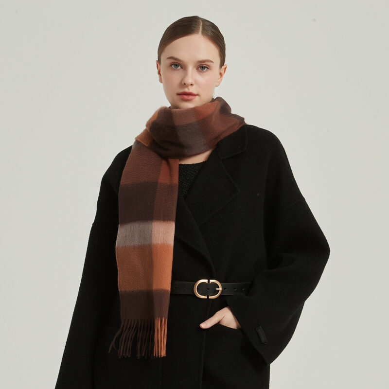 Zoya Check Cashmere Scarf - Tangerine - Image 4