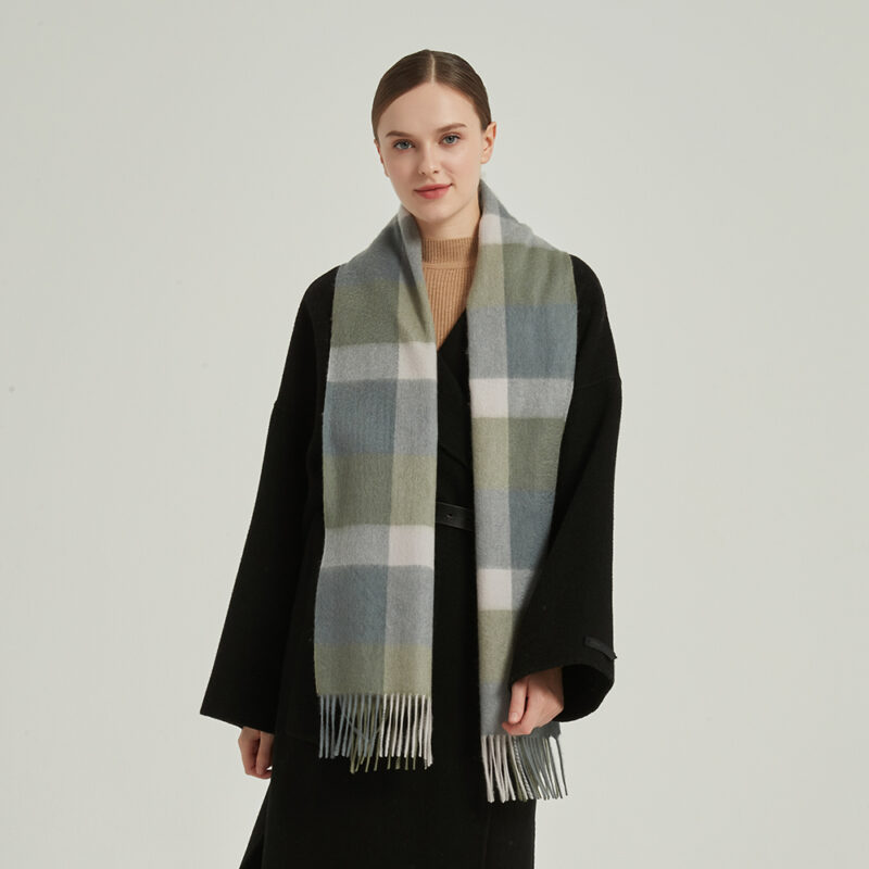 Zoya Check Cashmere Scarf - Green - Image 2