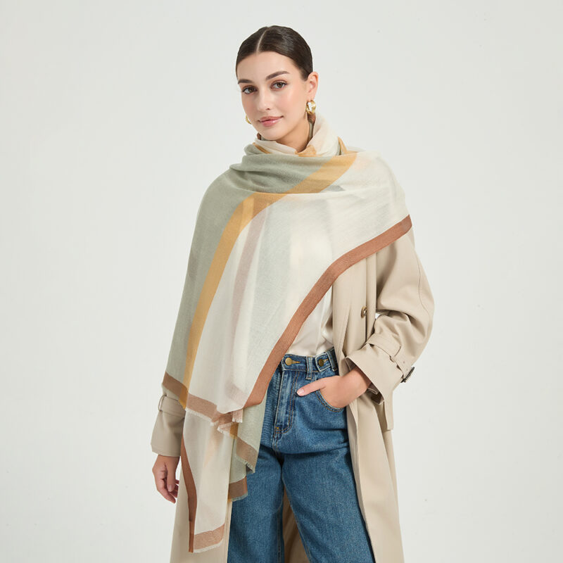 Evie Featherlight Cashmere Scarf Wrap - Green - Image 3
