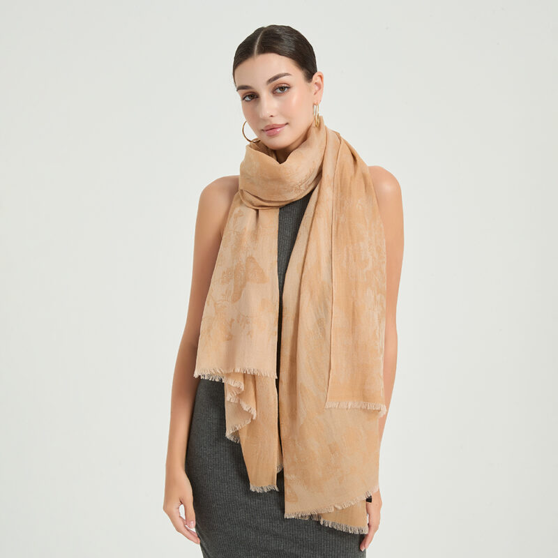 Fiona Featherlight Lambswool Scarf Wrap - Camel - Image 3